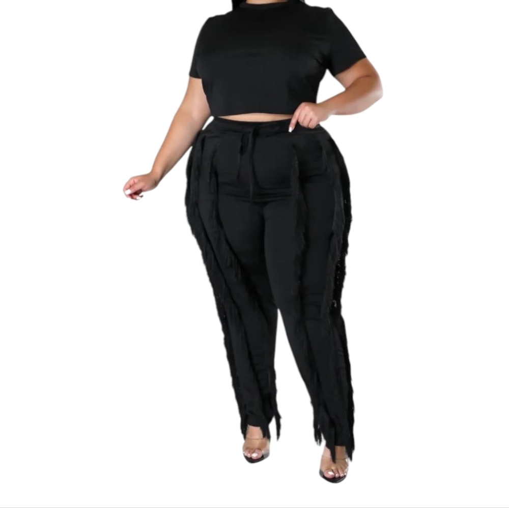 Goodtime USA Fringe Plus Size Black Pants Set